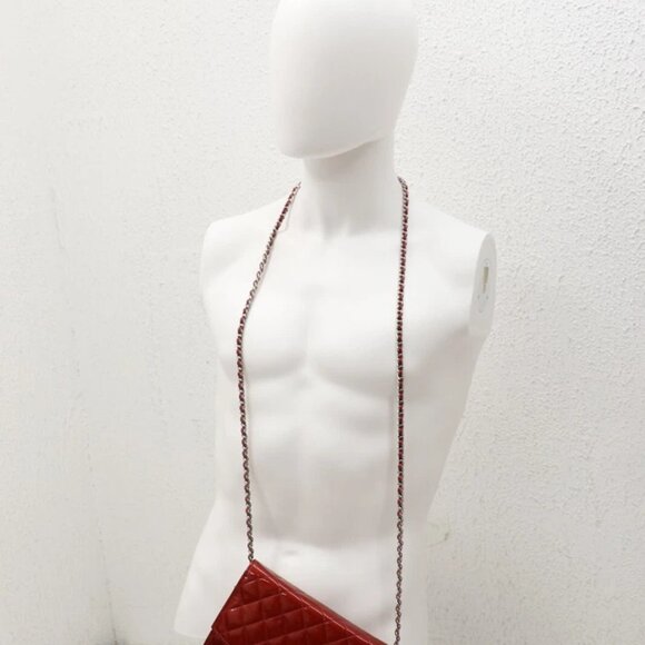 CHANEL Patent Quilted Brilliant Wallet On Chain WOC Red - Picture 7 of 15